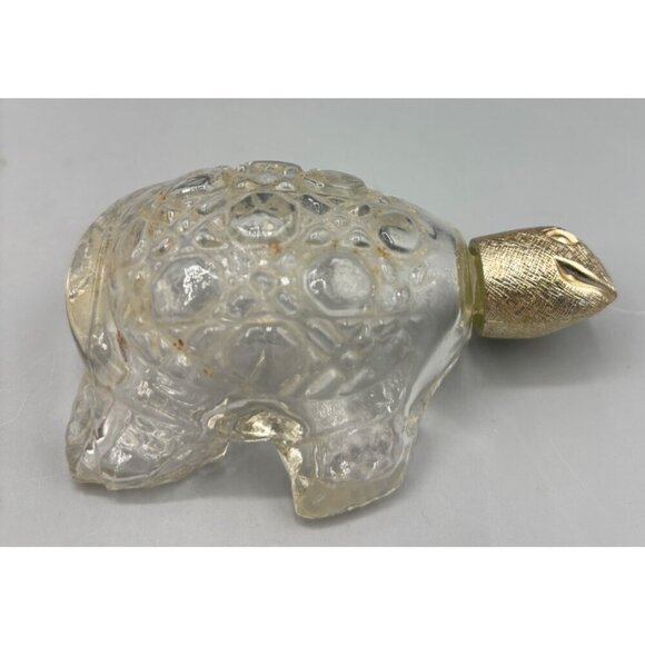 Vtg AVON Glass Turtle Bottle Figurine With Gold Tone Textured Head - Picture 5 of 6